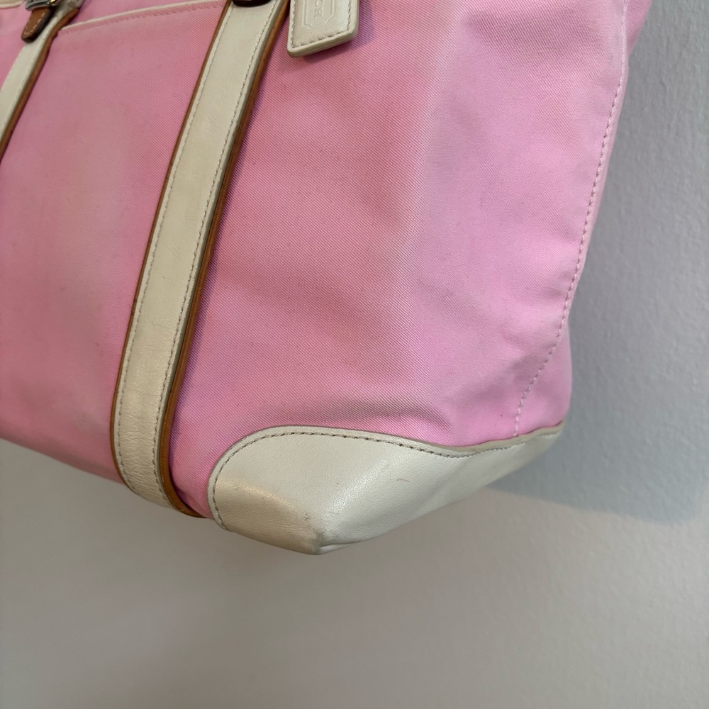 Vintage Y2K Coach Pink Canvas Hampton Spring Travel Tote Leather Trim - Picture 8 of 11